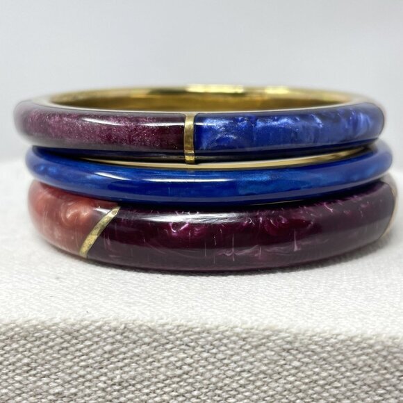 Enamel Bangle Bracelets‎ SET OF 3 Colorblock Marbled Retro Classic - Picture 1 of 16